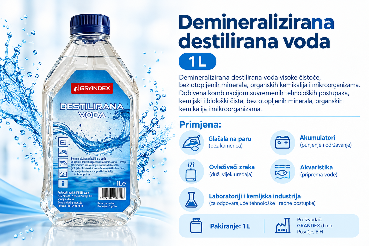 Destilirana- demineralizirana voda 1L